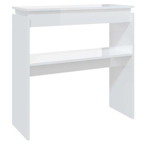 Magasfényű fehér forgácslap tálalóasztal 80 x 30 x 80 cm