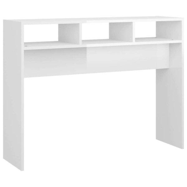 Magasfényű fehér forgácslap tálalóasztal 105 x 30 x 80 cm