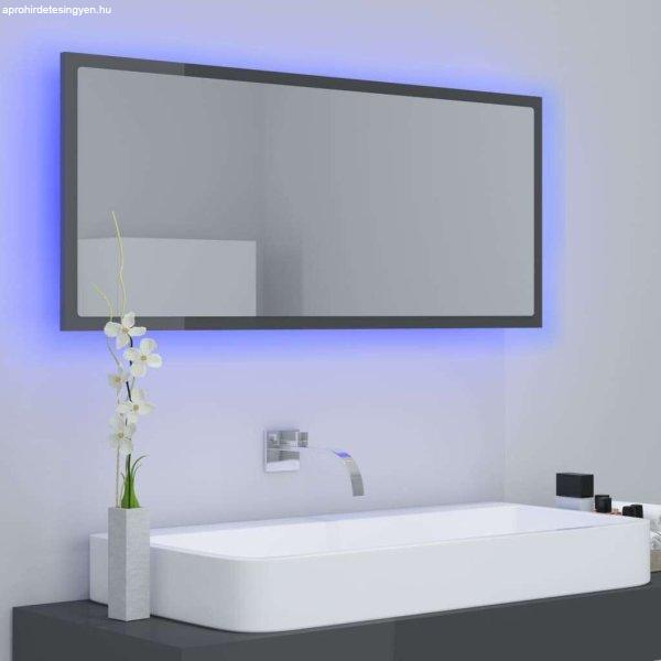 Magasfényű szürke led-es fürdőszobai tükör 100 x 8,5 x 37 cm