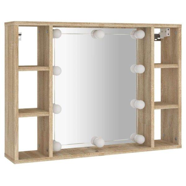 Sonoma tölgyszínű tükrös szekrény led-ekkel 76 x 15 x 55 cm