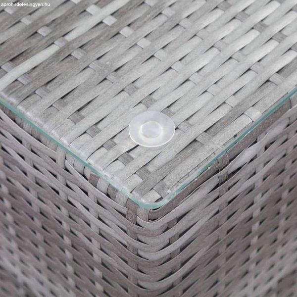Szürke polyrattan kisasztal üveg asztallappal 35 x 35 x 52 cm