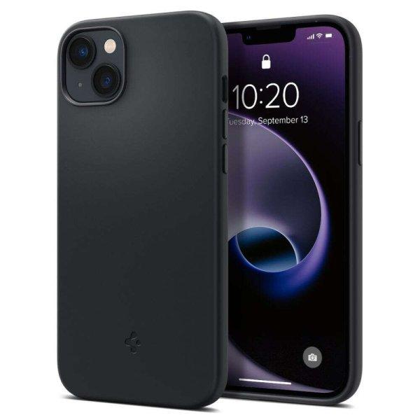 Apple iPhone 14 Plus, Szilikon tok, közepesen ütésálló, Magsafe töltővel
kompatibilis, Spigen Silicone Fit Mag, fekete