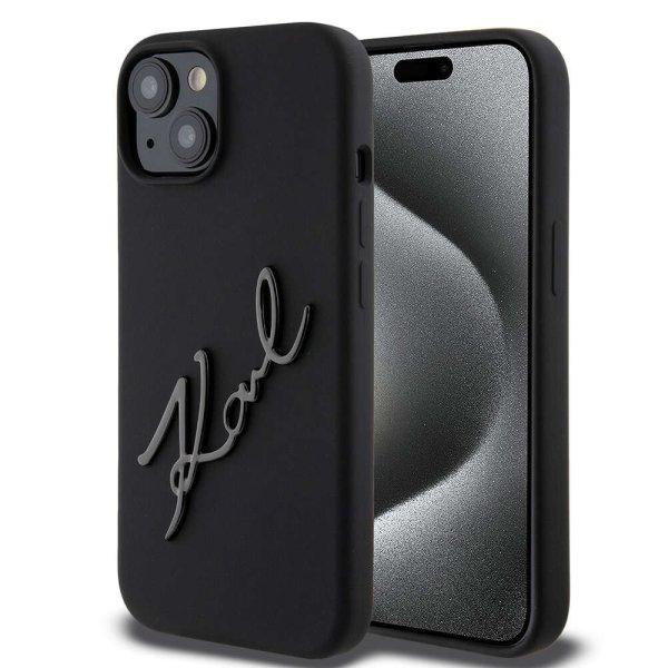 iPhone 15 - Karl Lagerfeld - KARL SCRIPT LOGO - hátlap tok, fekete