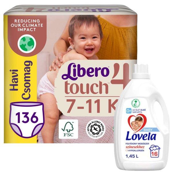 Libero Touch havi Pelenkacsomag 7-11kg Maxi 4 (136db) + Ajándék 1,45l Lovela
Baby Color mosószer