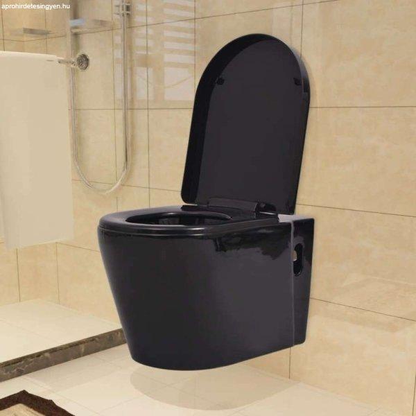 vidaXL fekete falra szerelhető kerámia WC