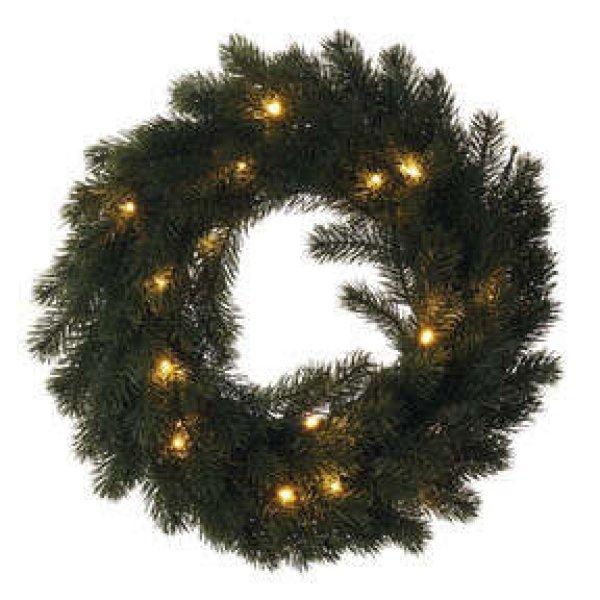 LED karácsonyi koszorú, 40 cm, 2x AA, beltéri, meleg fehér, időzítő