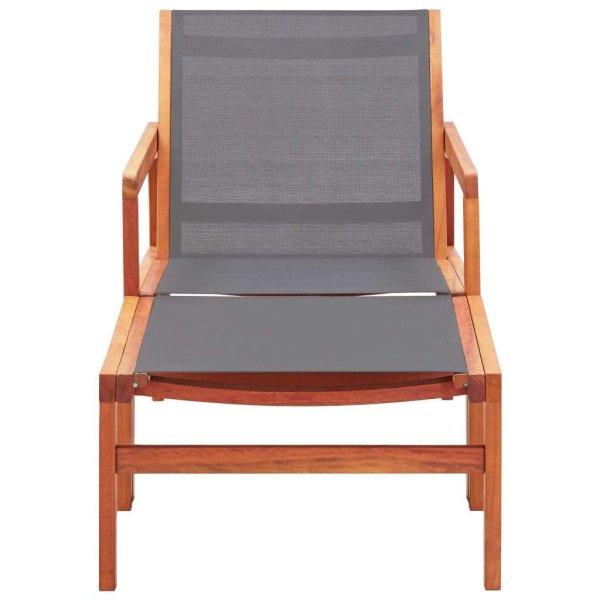 Szürke tömör eukaliptuszfa és textilén kerti szék lábtartóval