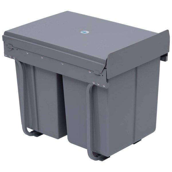 Kosár 3 levehető rekesszel az elkülönített hulladékhoz, teljes kapacitás
40 l, 48 x 34,2 x 41,8 cm, műanyag / Acél, Szürke