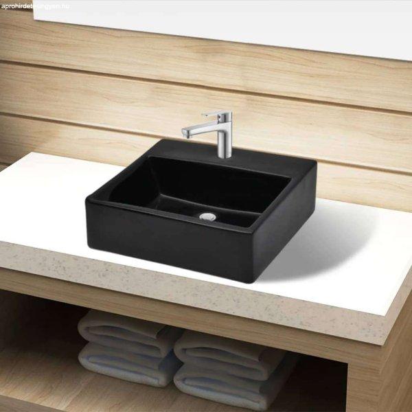 vidaXL Négyszögletes kerámia fürdőszoba mosdókagyló csaptelep lyukkal
fekete