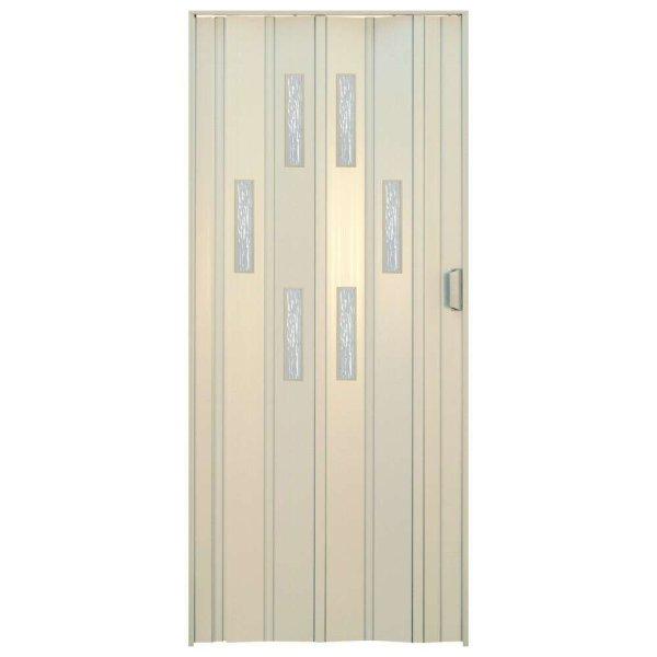 PVC hajtogatott ajtó, 85x203cm, 6 Niagara-üveggel, fehér színben