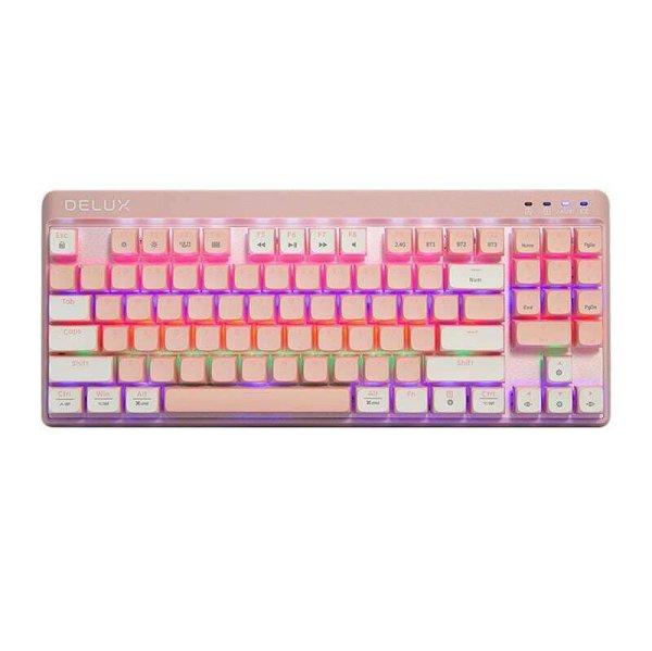 Delux KM18DB angol gamer billentyűzet  RGB fehér + rózsaszín