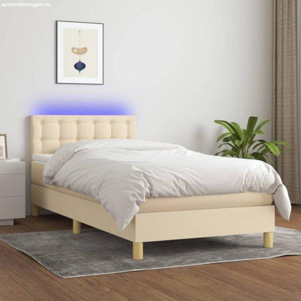Krémszínű szövet rugós és LED-es ágy matraccal 90x190 cm