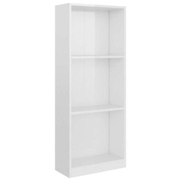 3-szintes magasfényű fehér forgácslap könyvszekrény 40x24x108cm