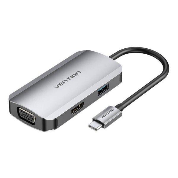USB-C dokkolóállomás HDMI-hez, VGA, USB 3.0, PD 0,15 m Vention TOAHB, szürke