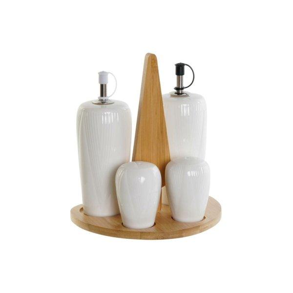 Asztali fűszer-, ecet- és olajtartó DKD Home Decor Fehér Természetes
Bambusz Porcelán 18 x 15 x 20 cm 5 Darabok