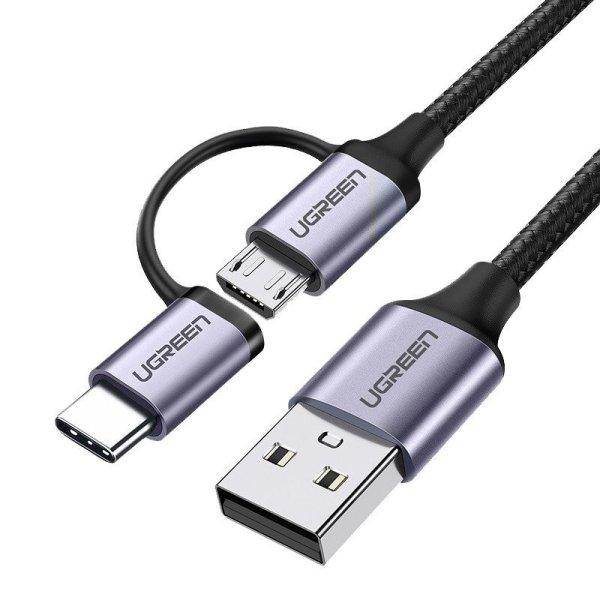 USB 2 az 1-ben UGREEN Type-C / Micro USB kábel, QC 3.0, 1 m (fekete)