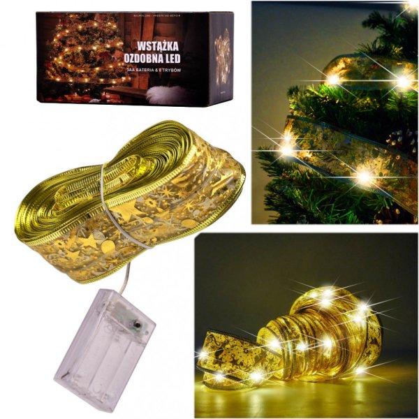Karácsonyi aranyszínű szalag elemes LED világítással - 10m