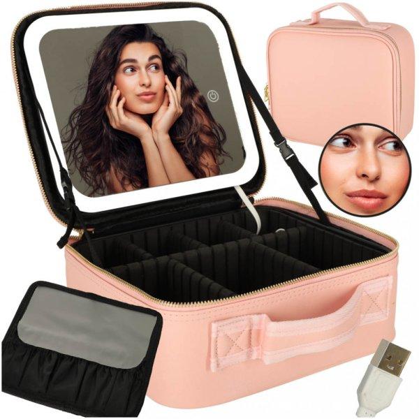 Kozmetikai táska tükörrel - rózsaszín
