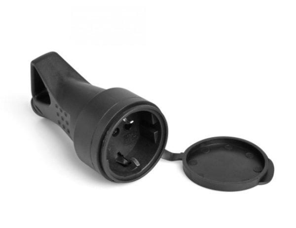 Videx Titanum fekete színű gumis földelt dugaljzat 16A  fedéllel  és
fogantyúva  IP44 (20/200)