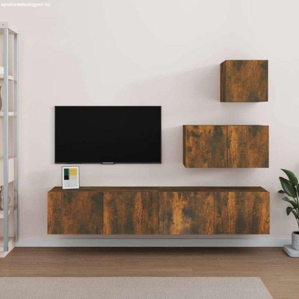 vidaXL 4 részes füstös tölgyszínű szerelt fa TV-szekrényszett