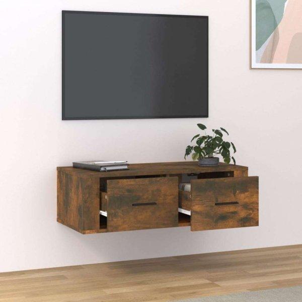 Füstös tölgyszínű szerelt fa függő tv-szekrény 80 x 36 x 25 cm