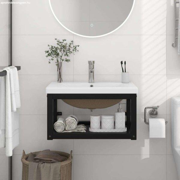 vidaXL fekete vas fürdőszobai mosdókagylóváz beépített mosdóval