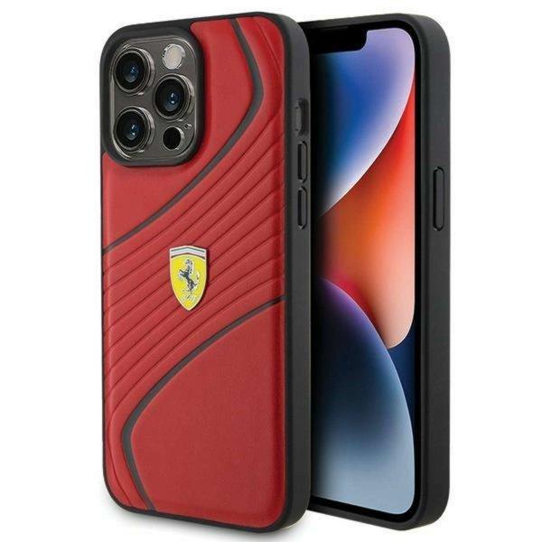 Ferrari Twist Metal Logo tok iPhone 15 Pro Max telefonhoz - piros