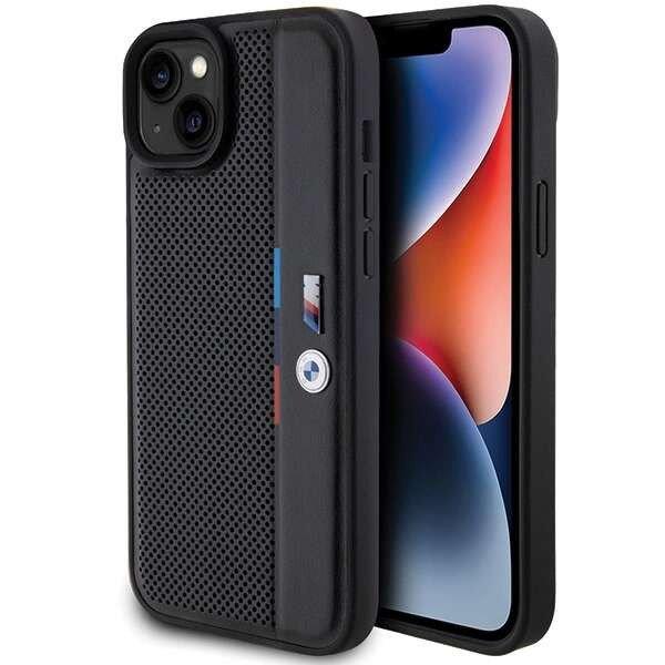 BMW Perforated Tricolor Line tok iPhone 15 Plus / 14 Plus - fekete