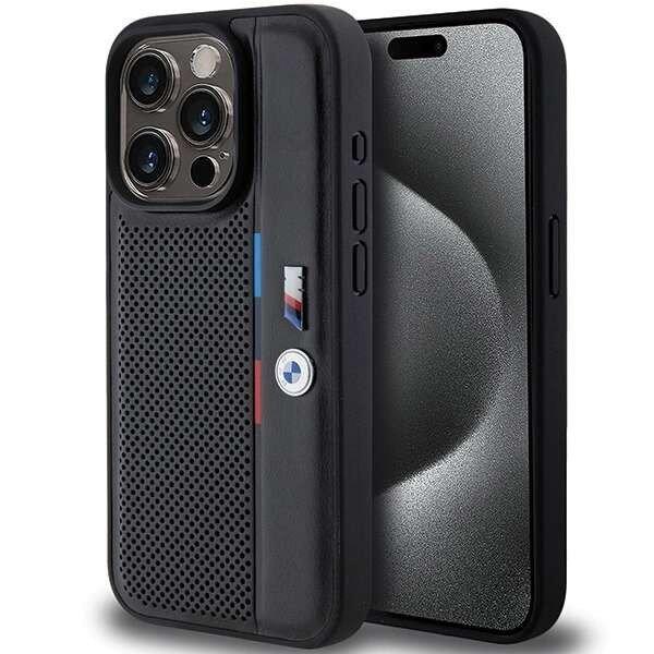 BMW Perforated Tricolor Line tok iPhone 15 Pro Max - fekete