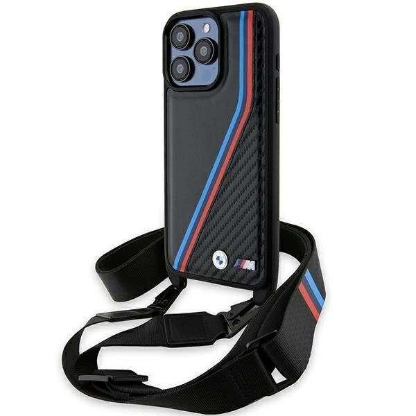 BMW M Edition Carbon Tricolor Lines & Strap tok iPhone 15 Pro Max - fekete