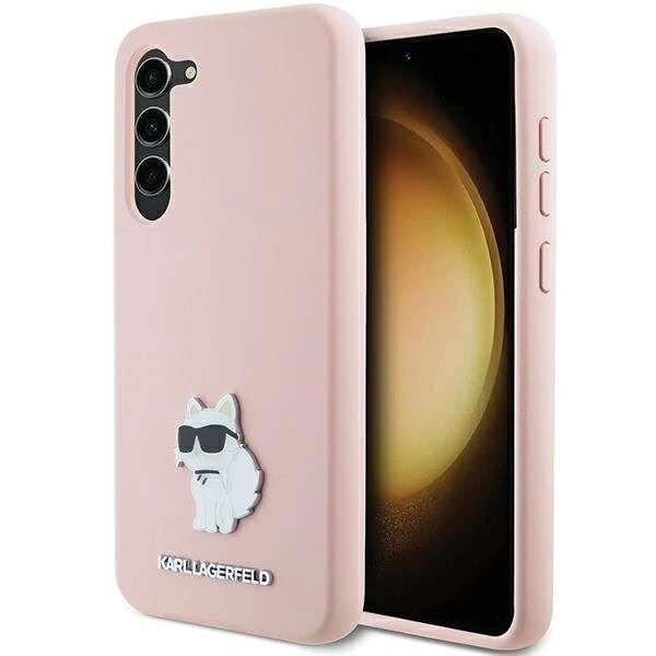 Karl Lagerfeld Silicone Choupette Metal Pin tok Samsung Galaxy S23 - rózsaszín