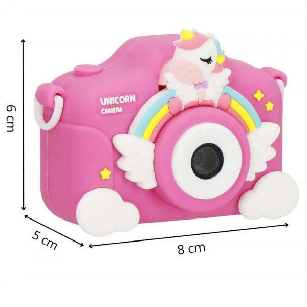 Springos Gyerekkamera, digitális full HD kamera 32GB-os kártyával,
rózsaszín, egyszarvú
