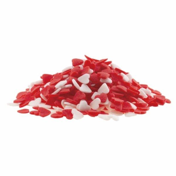 Fehér-piros szív alakú cukorkonfetti 100 g