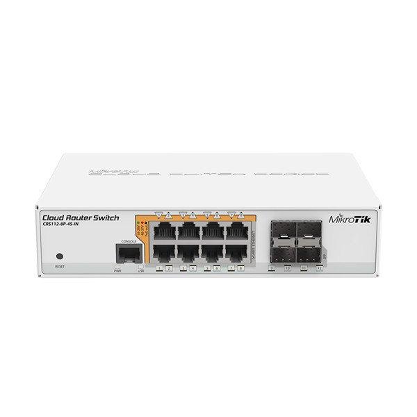 MIKROTIK Cloud Router Switch 8x1000Mbps (POE) + 4x1000Mbps SFP, Asztali, Rackes-
CRS112-8P-4S-IN