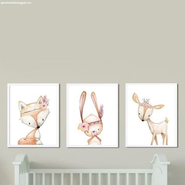 Róka - Romantikus erdei bébiállatok babaszoba falikép A3