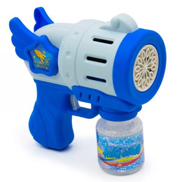 Szárnyakkal díszített kék színű automata
buborékfújó pisztoly (BBJ)