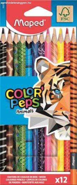 Színes ceruza készlet, háromszögletű, MAPED "Color'Peps
Animal", 12 különböző szín