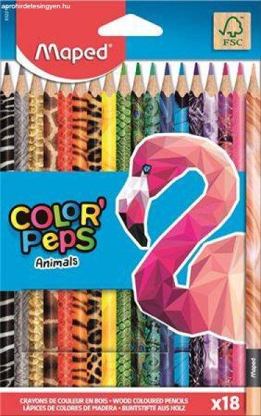 Színes ceruza készlet, háromszögletű, MAPED "Color'Peps
Animal", 18 különböző szín