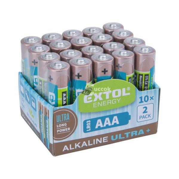 EXTOL ENERGY elem klt. 20 db, alkáli, 1,5V, méret: AAA (LR03); hosszú
étettartam, 10×2db-os kínálóban