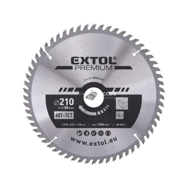 EXTOL PREMIUM körfűrészlap, keményfémlapkás, 250×30mm(lyuk átm), T24;
3,2mm lapkaszélesség, max. 6500 ford/perc