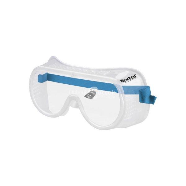 EXTOL CRAFT védőszemüveg, víztiszta, sík polikarbonát lencse, gumis
fejpánt, CE, optikai osztály: 1, ütődés elleni védelmi osztály:F