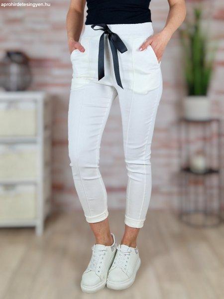 Széles és gumis derekú, megkötős, fehér nadrág S-XL-ig