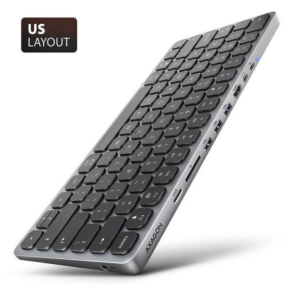 AXAGON HMC-KB-US USB-C 5Gbps Keyboard 9in1 Hub Silver