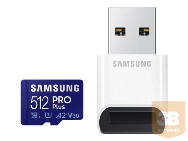 SAMSUNG PRO Plus 512GB microSDXC UHS-I U3 160MB/s Full HD 4K UHD memory card
including USB card reader