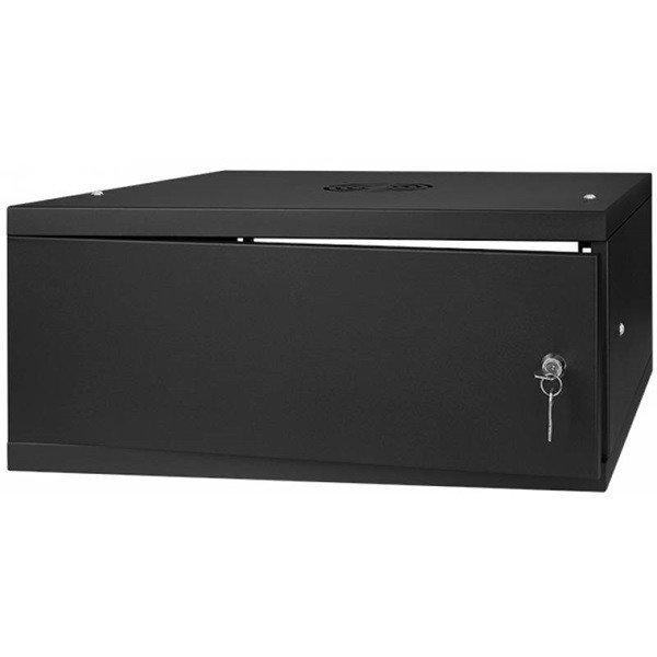 Stalflex RC19-4U-350MB 19" 4U 350 mm mély lapraszerelt fekete fém ajtós
fali rack szekrény