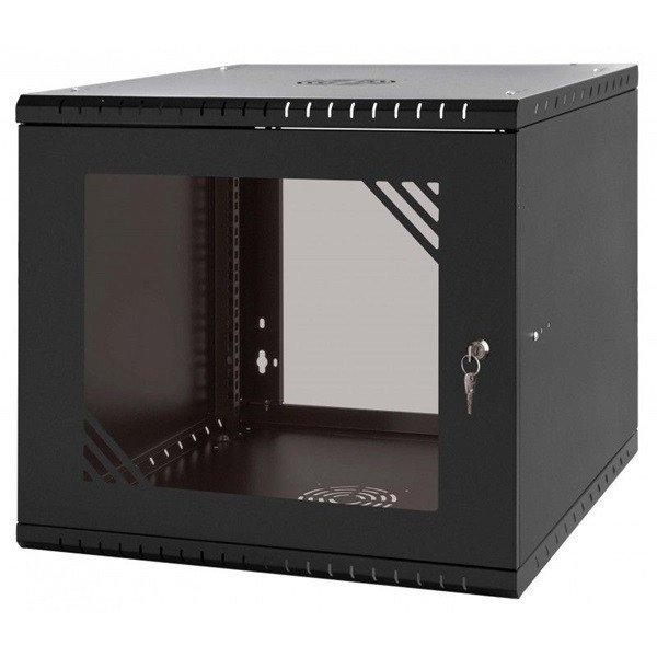 Stalflex RC19-9U-600GB 19" 9U 600 mm mély lapraszerelt fekete üveg ajtós
fali rack szekrény