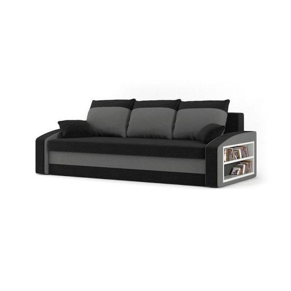Monviso kanapéágy polccal, normál szövet, hab töltőanyag, jobb oldali
polc, fekete / szürke