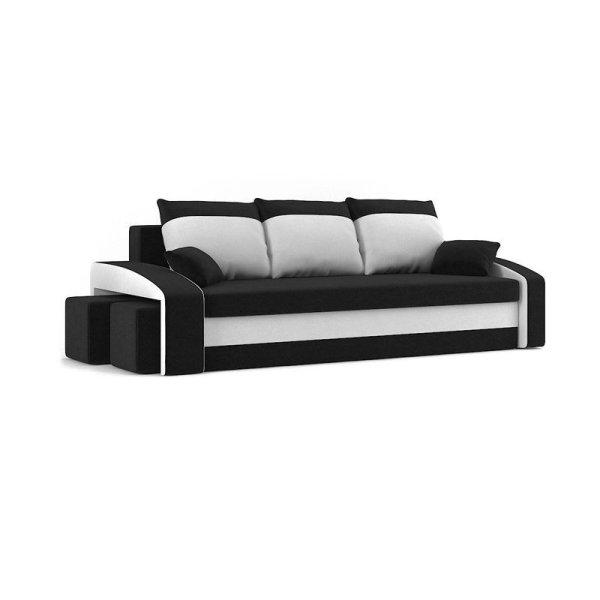 Monviso kanapéágy 2 db puffal, normál szövet, hab töltőanyag, bal oldali
puff tároló, fekete / fehér