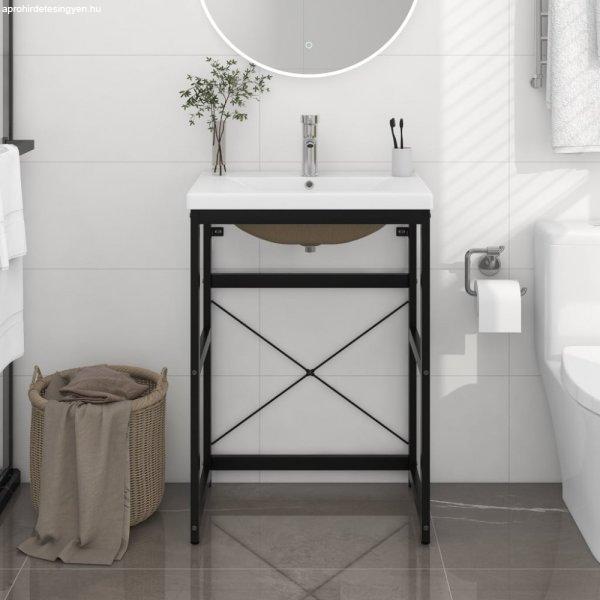 Fekete vas fürdőszobai mosdókagylóváz beépített mosdóval