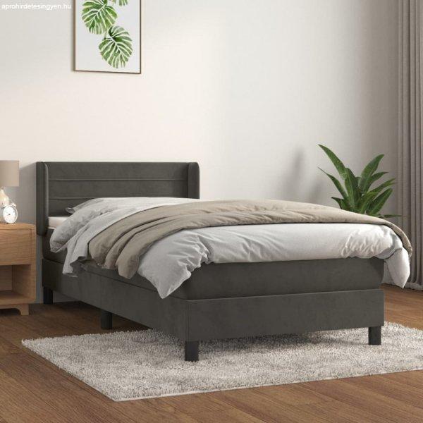 Sötétszürke bársony rugós ágy matraccal 100 x 200 cm